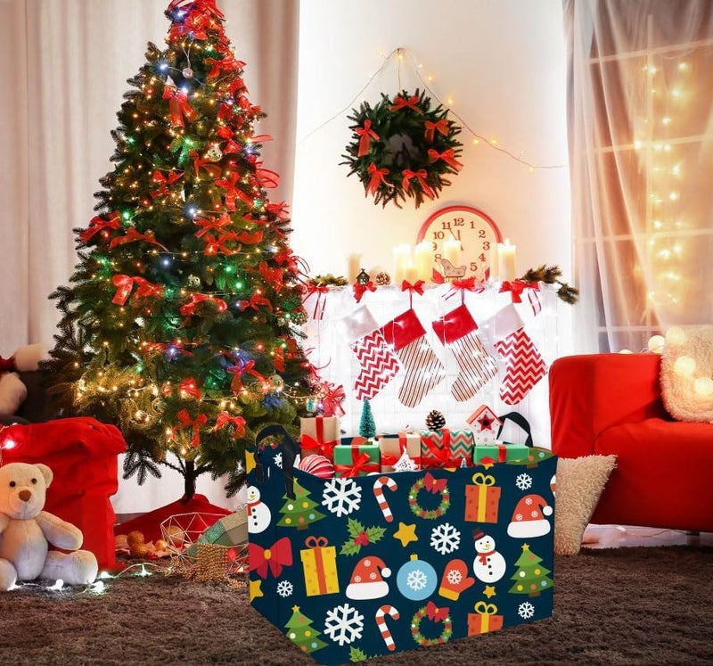 ESSME Rectangular Christmas Basket,Cute Baskets Empty with Handles, Snowmen Basket Gifts for Kids Room Decor,Boys and Girls,Candy Bins.(Christmas). - Image 4